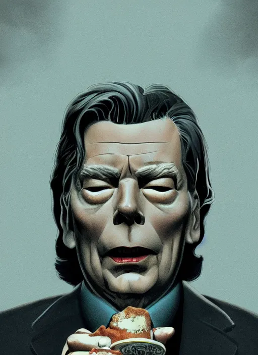 Image similar to Twin Peaks movie poster artwork by Michael Whelan and Tomer Hanuka, Rendering of Stephen King, from a scene from Twin Peaks, clean, full of detail, Matte painting, trending on artstation and unreal engine