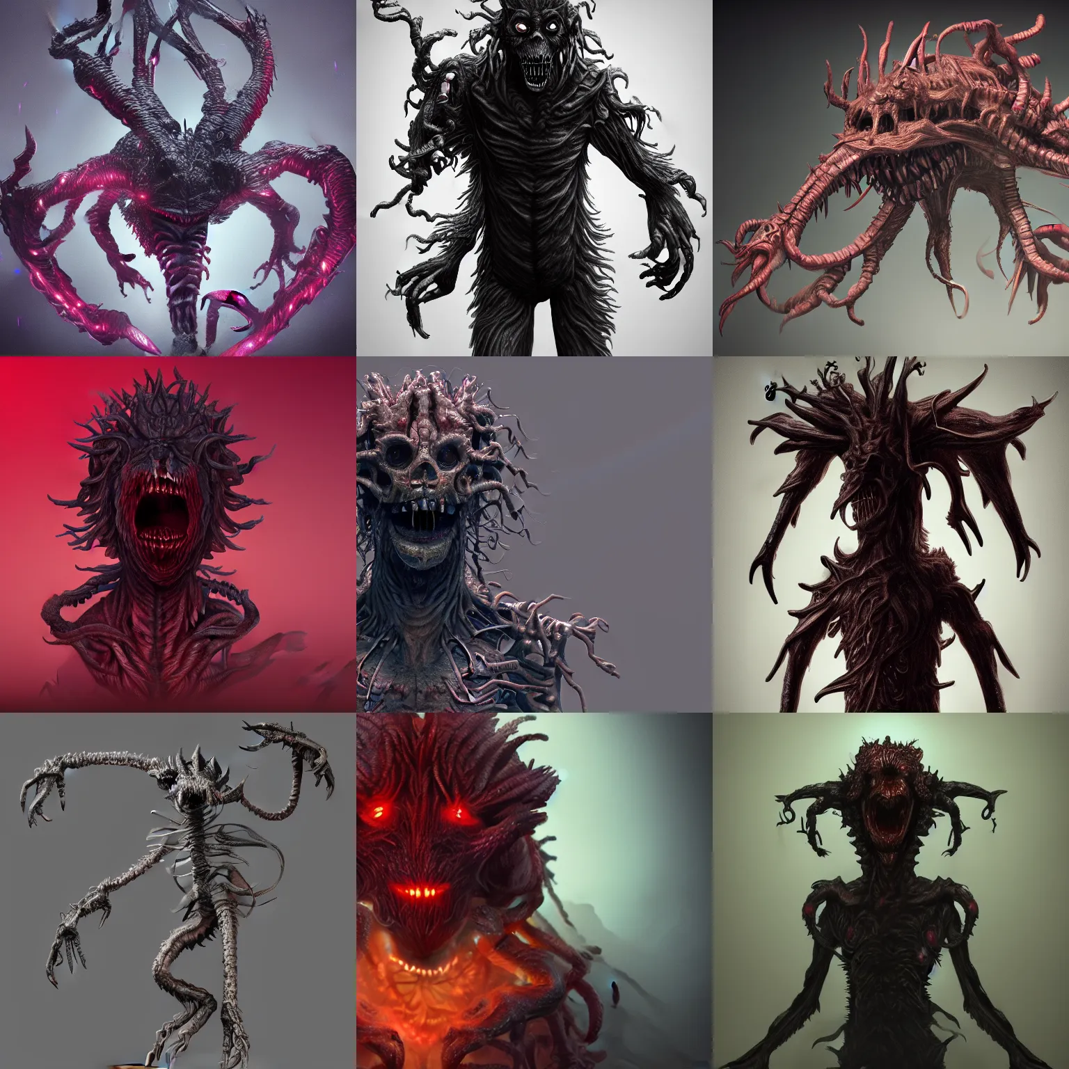 Prompt: a creature that is part demogorgon from stranger things and part huggy wuggy, trending on artstationHQ, 4k
