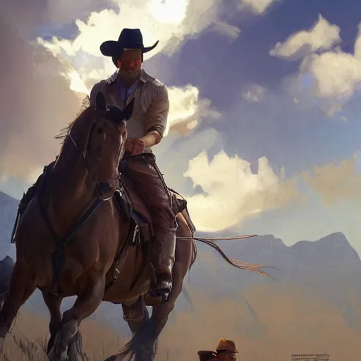 Prompt: Leo Varadkar as a cowboy, highly detailed, digital painting, cgsociety, concept art, sharp focus, illustration, art by artgerm and greg rutkowski and alphonse mucha,