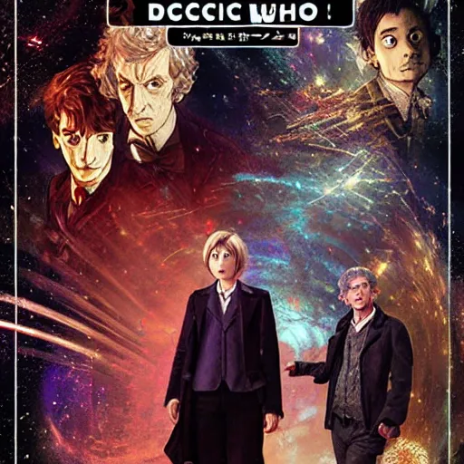 Prompt: Doctor who, (((Japanese game poster))) , Artwork by Akihiko Yoshida, cinematic composition