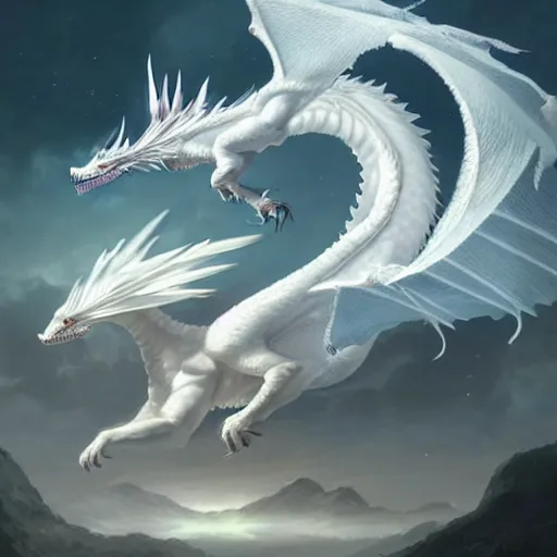 Prompt: A beautiful digital painting of a white dragon, princess, sky full of stars, intricate, cinematic lighting, highly detailed, digital painting, Artstation, concept art, smooth, sharp focus, illustration, art by Tom Bagshaw, Artgerm and Greg Rutkowski