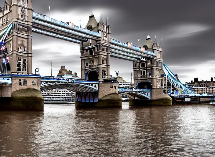 Image similar to beautiful london bridge in england, 8 k, matte painting, in the style of artist, ann stokes