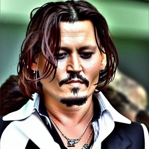 Image similar to Johnny Depp with Karen hairstyle