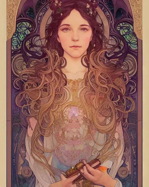 Image similar to god, highly detailed, very intricate, art nouveau, gold filigree, romantic storybook fantasy, soft cinematic lighting, award - winning, disney concept art watercolor illustration by mandy jurgens and alphonse mucha and alena aenami, pastel color palette, featured on artstation