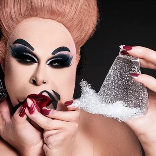 Image similar to drag queen sniffing salt off the floor, tattoo