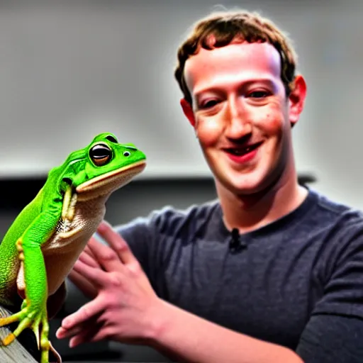 Image similar to mark zuckerberg holding a live frog