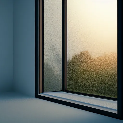 Prompt: Photorealistic window open to infinite space, octane render, HD, volumetric lighting, mist, twilight, high details