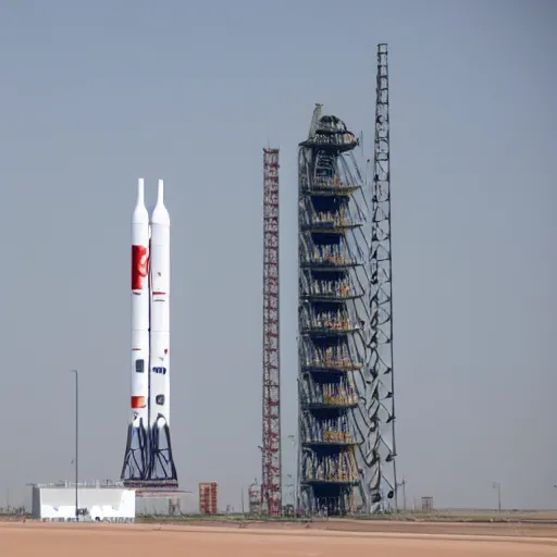 Image similar to a banana rocket on launch pad at jiuquan satellite launch center ( jslc )