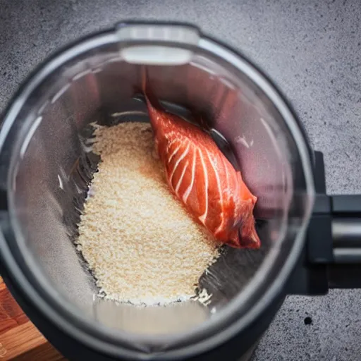 Image similar to fish being cut in a food processor