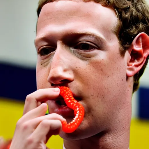 Image similar to photo of mark zuckerberg mouth full of gummy worms