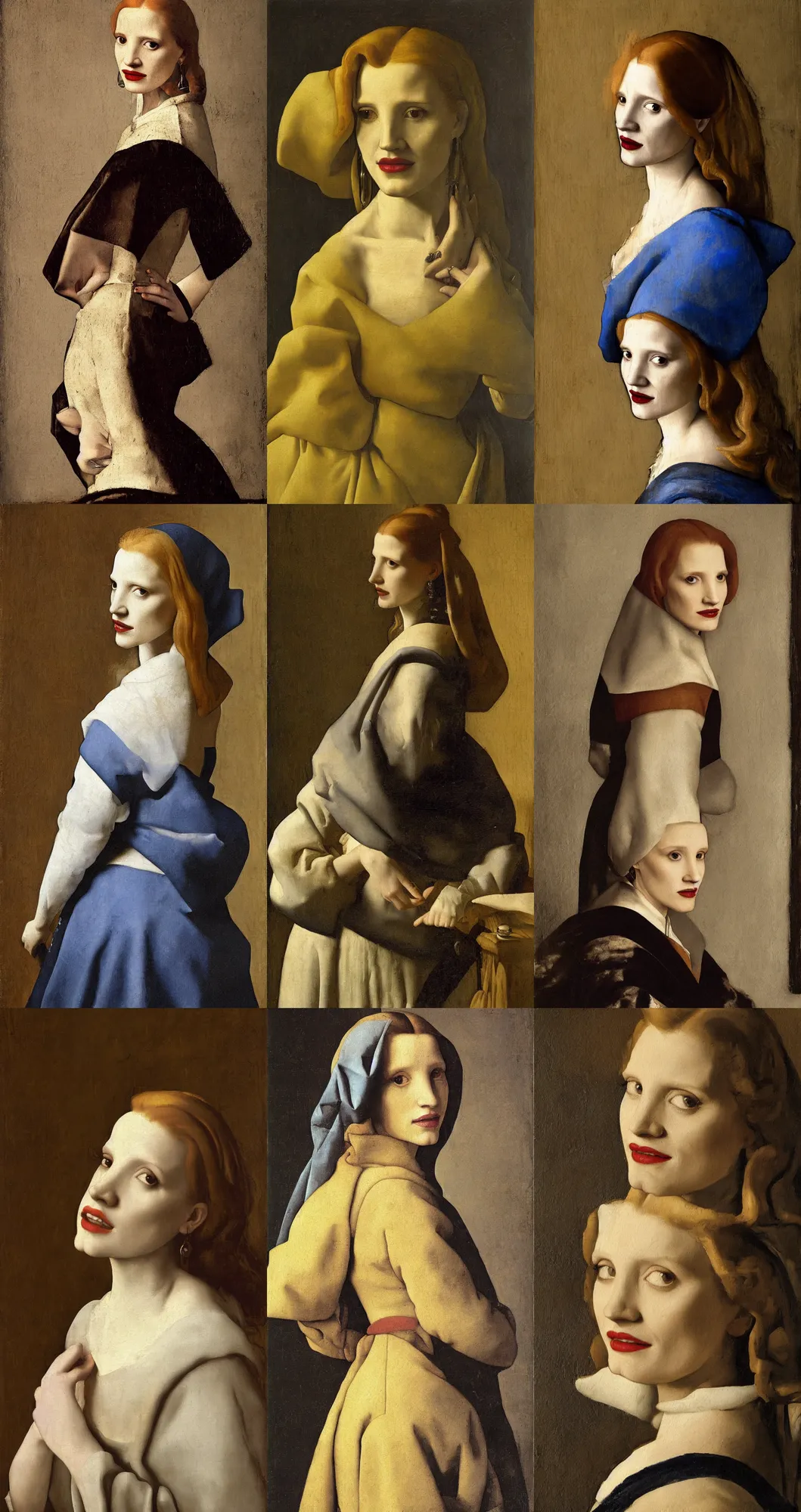 Prompt: painting of jessica chastain by johannes vermeer