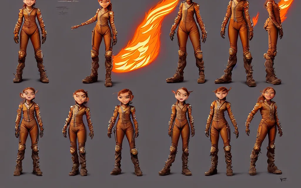 Prompt: weta disney pixar character sheet of 🏍 : : flames : : multiple costumes : : by weta, greg rutkowski, wlop, ilya kuvshinov, rossdraws, artgerm, marvel, unreal engine, bright morning, anime