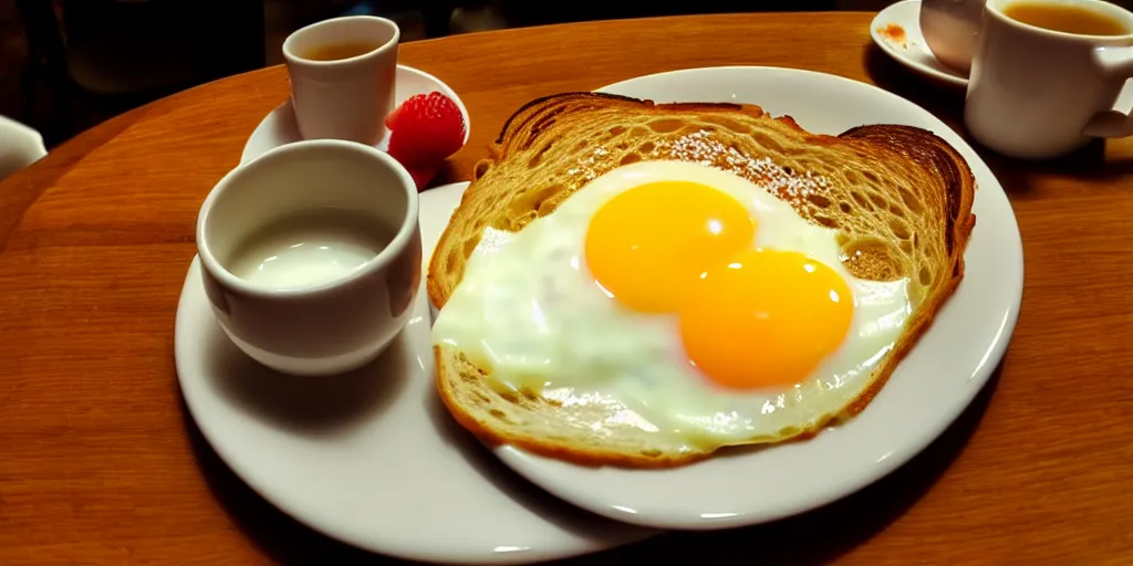 Image similar to photo of breakfast, close - up, low saturation, diffuse light