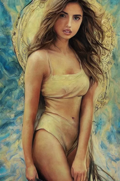 Image similar to ana de armas, greek goddess painting