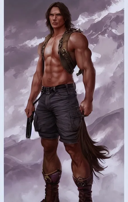 Image similar to pretty muscular sam winchester as a character in a final fantasy art design, character concept, sharp focus!, ultra detailed, art by artgerm alphonse mucha, wlop