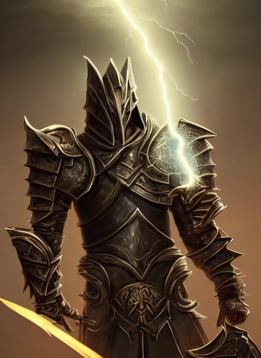 Prompt: portrait of an athletic male knight casting a lightning spell whilst walking near a lightning strike as a diablo 3 character, looking at camera, he is enveloped by lightning arcs, D&D, lightning master, short hair, intricate, elegant, stylish, cute smile, fantasy, extremely detailed, digital painting, artstation, concept art, smooth, sharp focus, illustration, ambient lighting, art by artgerm and greg rutkowski and alphonse mucha and simon stalenhag