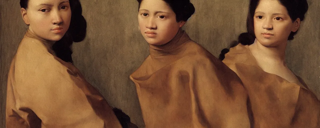 Prompt: painting by diego velasquez, young woman, detailed, stunning, realistic skin color