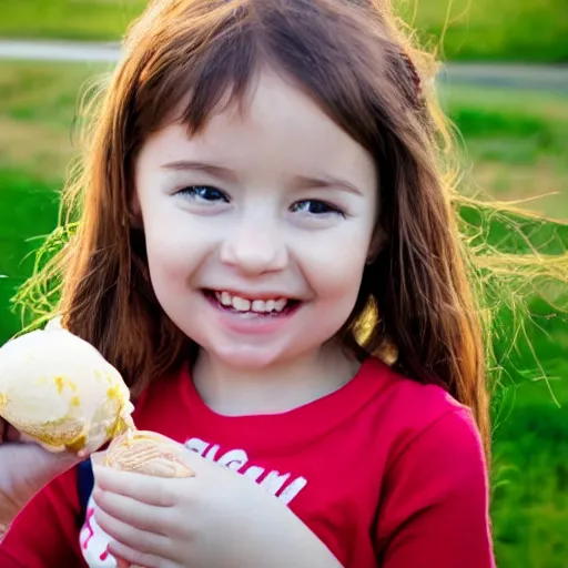 Prompt: photo of little girl eating an ice cream