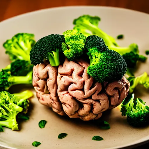 Prompt: a professional food photography photo of a dish with human brain and broccoli, epic lighting, realistic