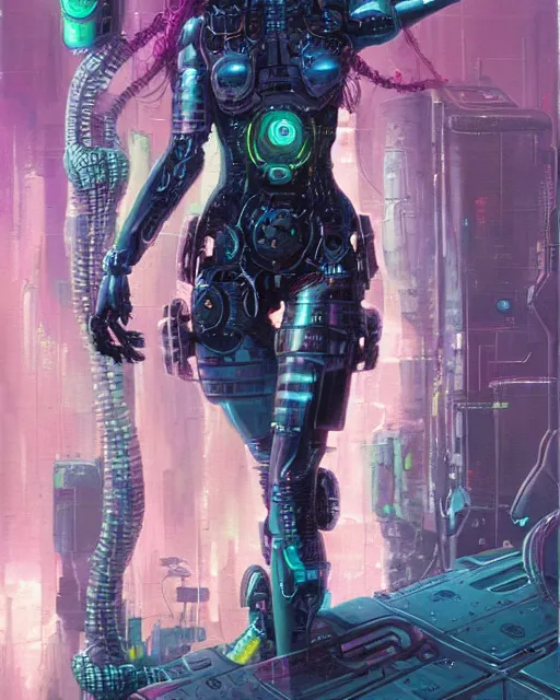 Image similar to a cyberpunk half length portrait of cyborg medusa, by paul lehr, jesper ejsing