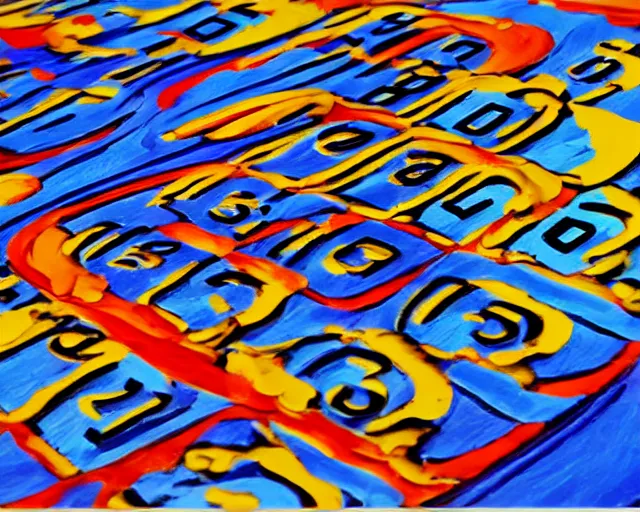 Prompt: an abstract painting of a computer printing out prime numbers