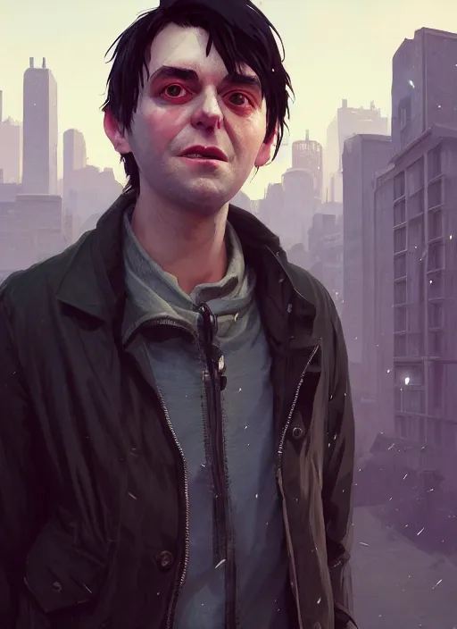 Image similar to Highly detailed full-body portrait of homeless Martin Shkreli, in GTA V, Stephen Bliss, unreal engine, fantasy art by Greg Rutkowski, Loish, Rhads, Makoto Shinkai and Lois van baarle, ilya kuvshinov, rossdraws, Tom Bagshaw, global illumination, radiant light, detailed and intricate environment