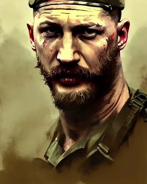 Image similar to tom hardy as a soldier in vietnam, wounded | | realistic shaded, fine details, fine - face, realistic shaded lighting painting by greg rutkowski, diego gisbert llorens, magali villeneuve, artgerm, jeremy lipkin, michael garmash, rob rey