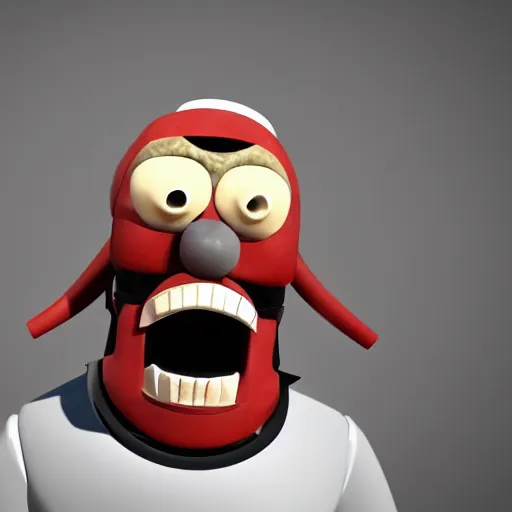 Image similar to scary Godlike masked and helmeted samurai in the style of Wallace and Gromit , award winning , post processing , suspenseful , masterpiece , octane rendered