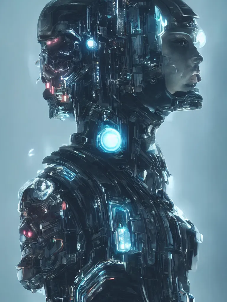 Prompt: Cyberpunk futuristic hero, 4K symmetrical portrait, character concept art, hyper quality, future Doctrine, secret organization, 4k post-processing, moody lighting rendered by octane engine