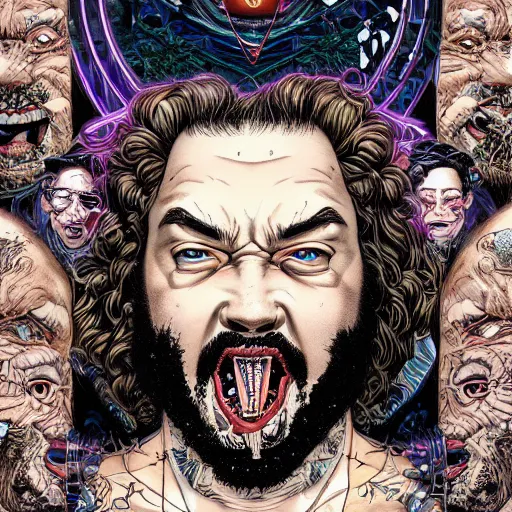 Image similar to portrait of crazy post malone, symmetrical, by yoichi hatakenaka, masamune shirow, josan gonzales and dan mumford, ayami kojima, takato yamamoto, barclay shaw, karol bak, yukito kishiro