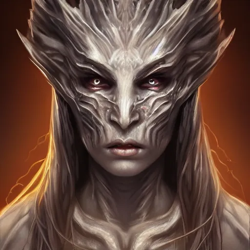 Image similar to a haunting ghast warrior, photo, professionally retouched, dramatic lighting, wearing bone armor, illuminated by moonlight, realistic, scared face, demonic, predator eyes, wide angle, sharp focus on eyes, 8 k high definition, insanely detailed, intricate, elegant, art by artgerm and wlop