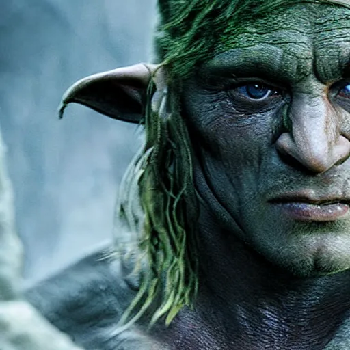 Image similar to an ultra realistic 8 k uhd digital photo of rambo as an orc from the lord of the rings movies