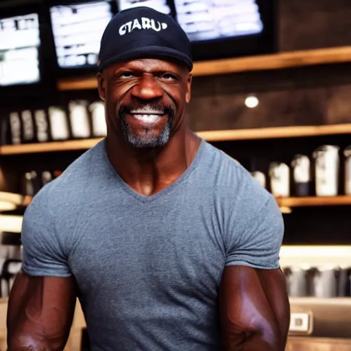Prompt: Terry Crews working as a barista in a Starbucks, highly detailed, ultra realistic, 8k, render