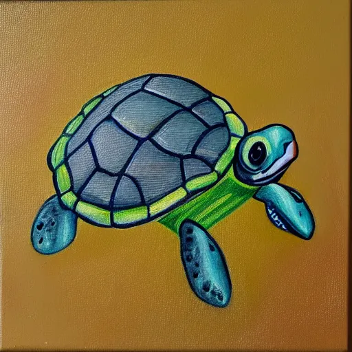 Image similar to oil on canvas, a cute small turtle.