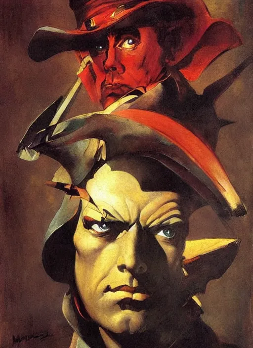 Image similar to portrait of noble duelist, coherent! by mariusz lewandowski, by frank frazetta, deep color, strong line, high contrast