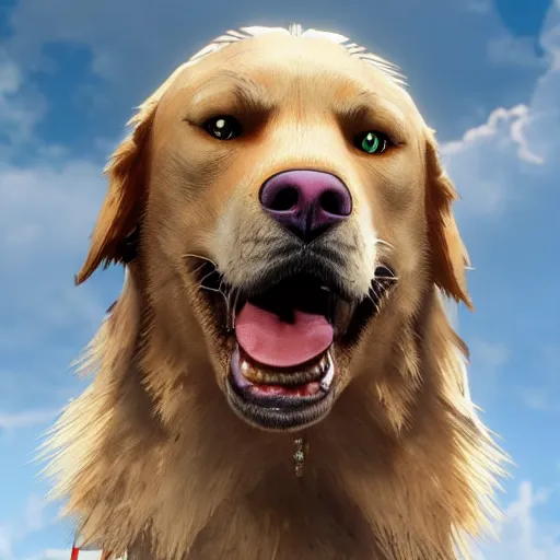 Prompt: A golden retriever in The Witcher 3, gameplay, 8k, HD