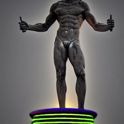 Image similar to The statue of david with a neon ring around the head, in a synthwave, 3d render, 3d art, octane render, highly detailed, artstation