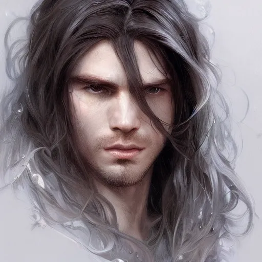 Image similar to portrait of knight, white eyes, white long hair, scar on face, handsome, elegant, intricate, headshot, highly detailed, digital painting, artstation, concept art, sharp focus, illustration, art by artgerm and greg rutkowski and alphonse mucha