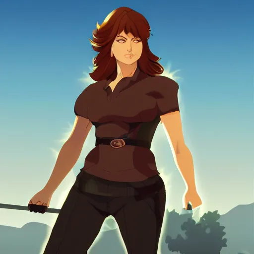 Image similar to lucy lawless, clean cel shaded vector art. shutterstock. behance hd by lois van baarle, artgerm, helen huang, by makoto shinkai and ilya kuvshinov, rossdraws, illustration.