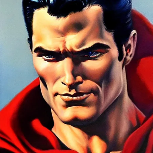 Image similar to an ultra - realistic portrait painting of superman in the style of frank frazetta. 4 k. ultra - realistic. highly detailed. dark fantasy. epic lighting.