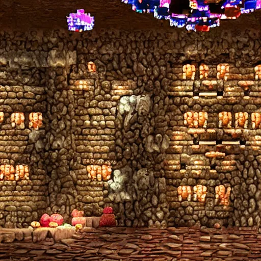 Image similar to Donkey Kong in a beautiful mine, with crystals on the walls.
