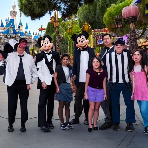 Image similar to a group of gangsters at disneyland