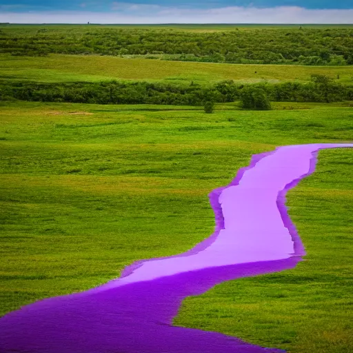 Image similar to a tornado colored purple in the distant landscape