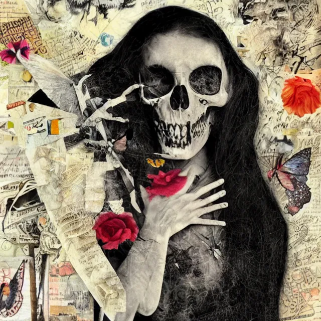 Image similar to death, collage art, highly detailed