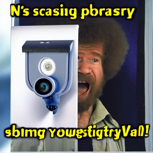 Image similar to bob ross screaming security camera