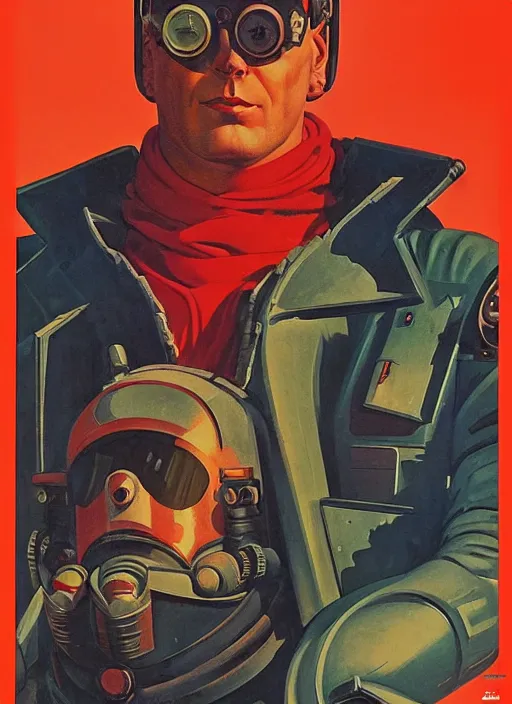 Prompt: soviet propaganda poster. cyberpunk mech pilot. portrait by jean giraud and anton otto fischer and john philip falter and will eisner and gil elvgren. realistic proportions. character art. science fiction d & d. tf 2, overwatch, rb 6 s, cyberpunk 2 0 7 7, blade runner 2 0 4 9.