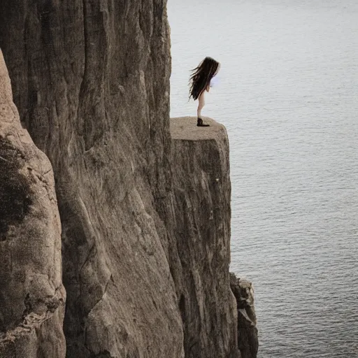 Prompt: girl standing on the edge of a cliff