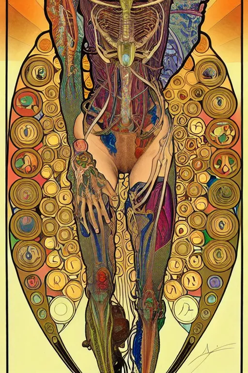 Image similar to extremely psychedelic anatomically accurate diagram of alien species, full body, intricate parts, fine details, hyper realistic, elegant minimalism, by seichen, alphonse mucha, surreal