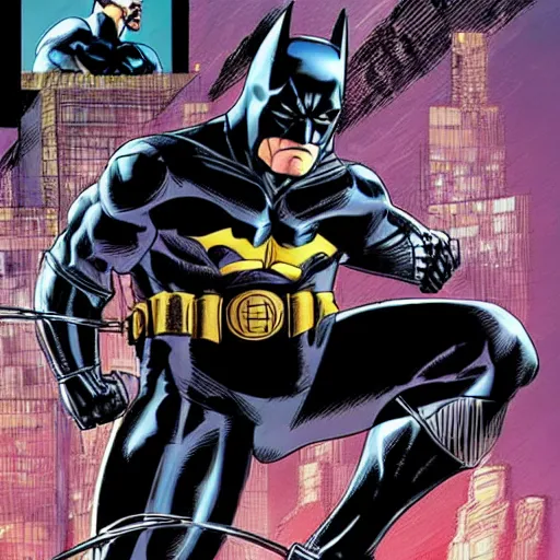 Image similar to josh brolin as bruce wayne, in batman : arkham knight, comic book style, by john romita jr, stan lee, jack kirby