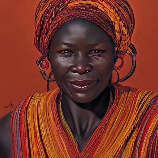 Image similar to portrait of a shona people woman ( 3 5 ) from zimbabwe in 2 0 2 1, an oil painting by ross tran and thomas kincade